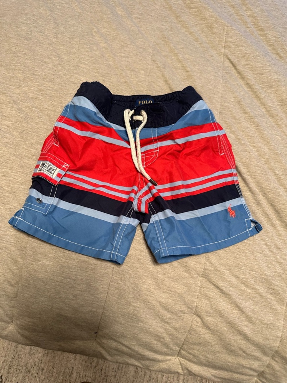 🐎 Polo Ralph Lauren Red Navy Blue Striped Swim Trunks